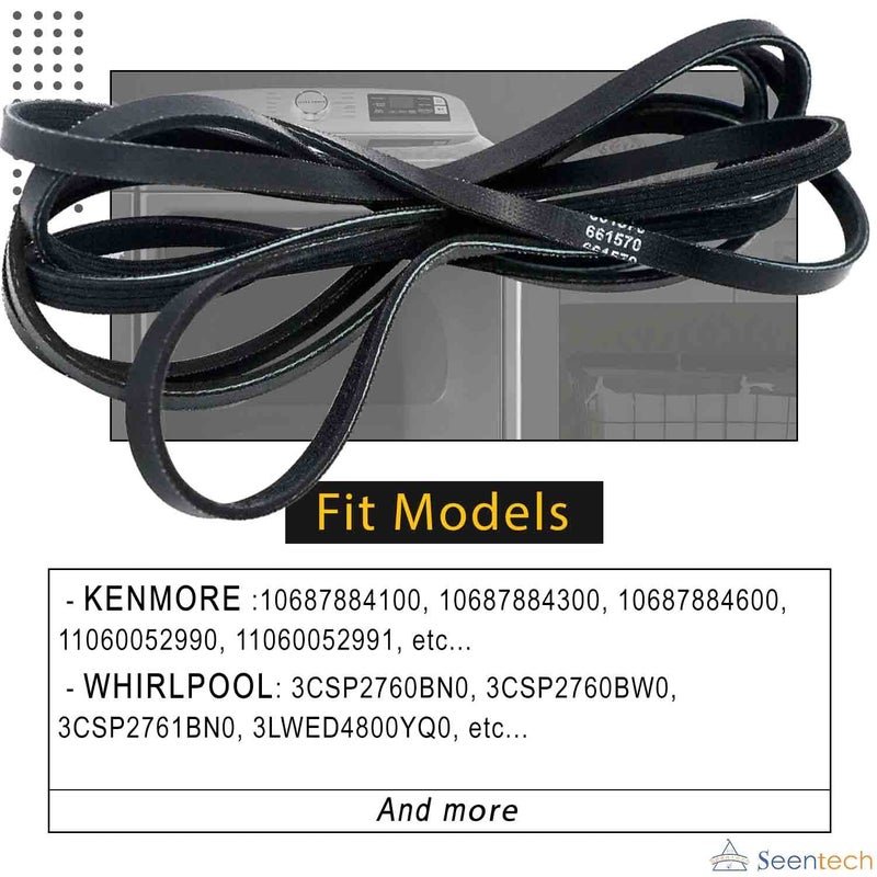 Seentech 661570 Dryer Drum Belt - Compatible with Whirlpool & Kenmore Dryers - Replaces Part Numbers 661570V AP5983729 3387610 3389728 3393999 339728 661570VP PS11722115 - Image 3